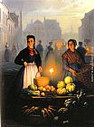 Petrus Van Schendel A Market Stall by Moonlight painting